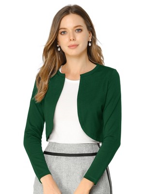 INSPIRE CHIC Women's Solid Open Front Curved Hem Stretchy Fabric Crop Bolero Shrug