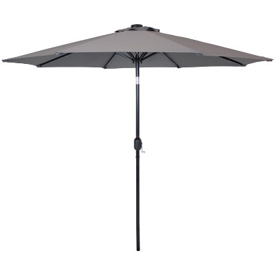 Sunnydaze Outdoor Steel Cantilever Offset Patio Umbrella with Solar LED Lights, Crank, and Push Button Tilt - 9' - Gray