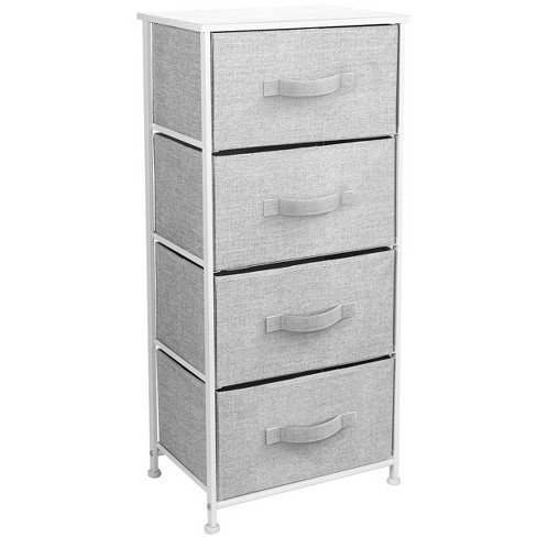 Emma + Oliver 3 Drawer Vertical Storage Dresser with White Wood Top & Gray  Fabric Pull Drawers