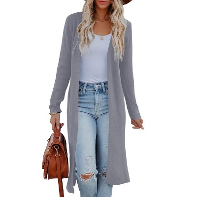 Clearlove Women's Ultra-Long Open Front Knit Duster with Side Vents Flowing Layering Essential for Transitional Seasons