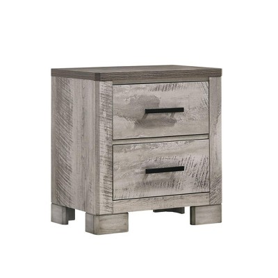 FurniFact,Gray 2-Drawer Wood Nightstand with Metal Handles