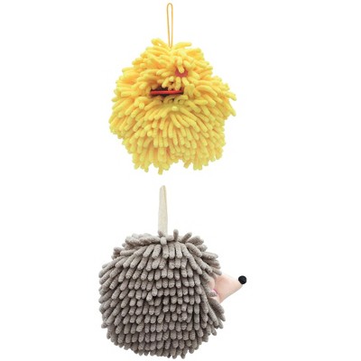 REGALWOVEN Fuzzy Cute Cartoon Decorative Hand Drying Hanging Ball Hand Towels 7" x 7" 2 Pcs