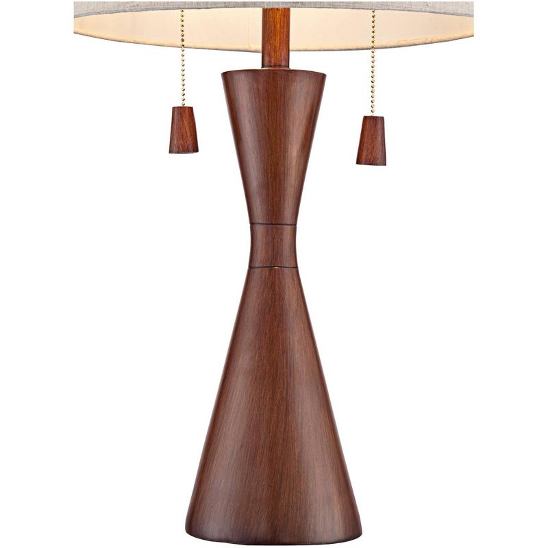 360 Lighting Omar Modern Table Lamp 28 3/4" Tall Warm Brown Wood Hourglass Oatmeal Fabric Drum Shade for Bedroom Living Room Bedside Nightstand Office, 3 of 8