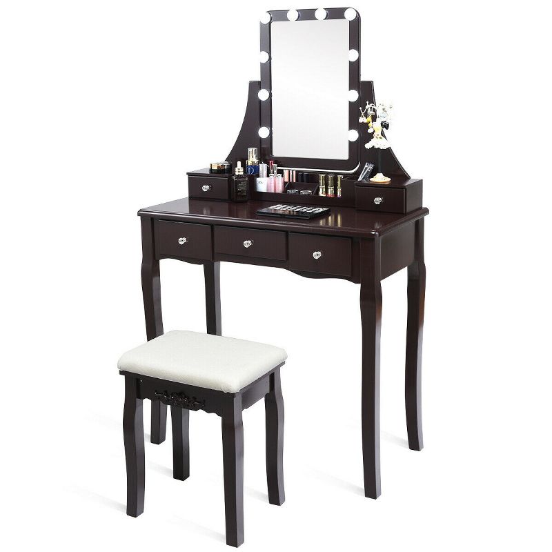 Costway Vanity Dressing Table Set w/Removable Box &10 Dimmable Bulbs Touch Switch, 2 of 11