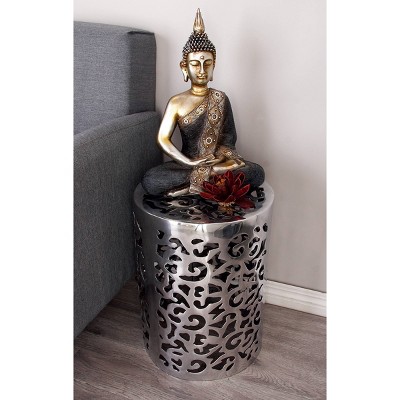 Polished Silver Round Metal Accent Table with Precision Cut Design