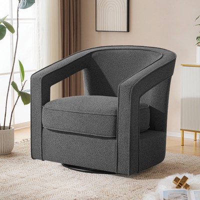 30 inch W 360° Swivel Chenille Accent Chair – Modern Barrel Chair for Living Room No Assembly Required