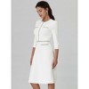 Hobemty Women's Elegant Office 3/4 Sleeve Tweed Trim Round Neck A-Line Dress - 2 of 4