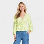 Women's Puff Long Sleeve Tie-Front Blouse - Universal Thread™