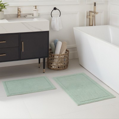 Silt Green Cotton Two-Piece Bath Rug Set with Slip Resistant Backing