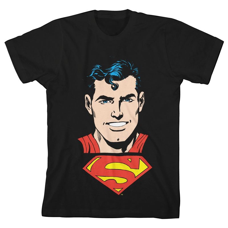 DC Comic Book Superman Black Graphic Tee Shirt Toddler Boy to Youth Boy, 1 of 3