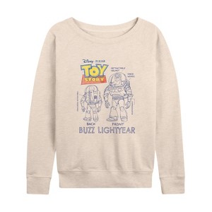 Women's - Disney - Buzz Sketches Lightweight French Terry Wide Neck Long Sleeve Shirt - 1 of 4