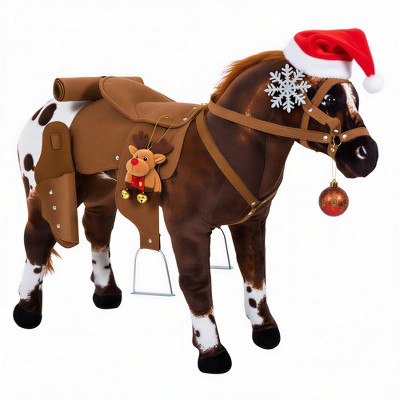 Qaba Sound-Making Ride on Horse Stuffed Animal for Kids with Padding, Stuffed Animal Horse Toy for Girls and Boys, Plush Horse Gift with Soft Feel