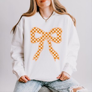 Simply Sage Market Coquette Orange Checker Bow Lightweight Garment Dyed Sweatshirt - 1 of 4
