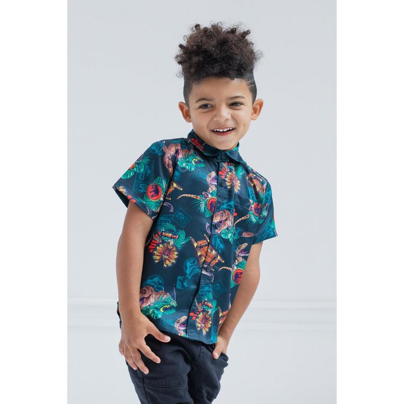 Jurassic World Jurassic Park T-Rex Hawaiian Button Down Dress Shirt Toddler to Adult, 2 of 8