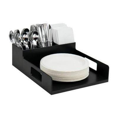 LunaLulinlk Utensil Napkin and Plate Holder, Silverware Organizer, Serving Tray, Plastic, Black