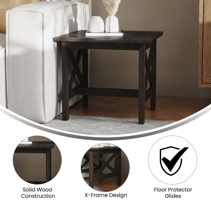 Flash Furniture Jasper Farmhouse Style Solid Wood End Table with Traditional Crisscross Accents, 5 of 11