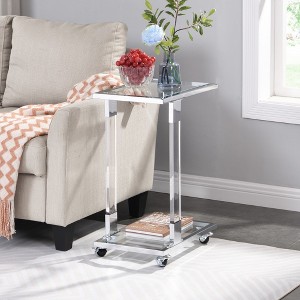 KTMBDW C Shaped End Table, Tempered Glass Snack Side Table with Metal Frame, TV Tray Table for Small Space, Sofa Couch and Bed, Modern Style - 1 of 4