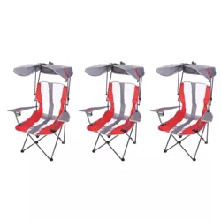 Kelsyus Premium Canopy Foldable Portable Outdoor Lawn Chair with Arm Rest, Cup Holder, and 50+ UPF Sun Protection Canopy, Red / Black (3 Pack)
