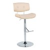 Set of 2 Lombardi Adjustable Barstools Chrome/Natural/Cream: Mid-Century, Tufted, Bent Wood, 360° Swivel - LumiSource - 2 of 4