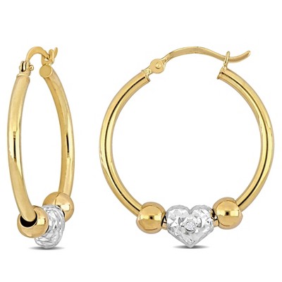 Everly Jewelry - 14K Yellow Gold 25 mm Heart Hoop Earrings with Diamond Accent