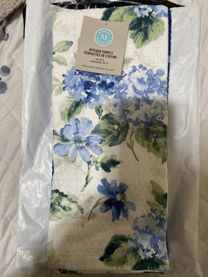 MARTHA STEWART Amber Floral Kitchen Towel Set 4-Pack, Blue/Green, 16x28