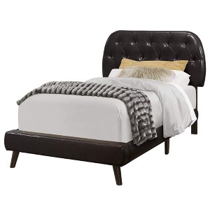 Monarch Specialties Bed Twin Size Platform Teen Frame Upholstered Pu Leather Look Wood Legs Brown Transitional - 1 of 4