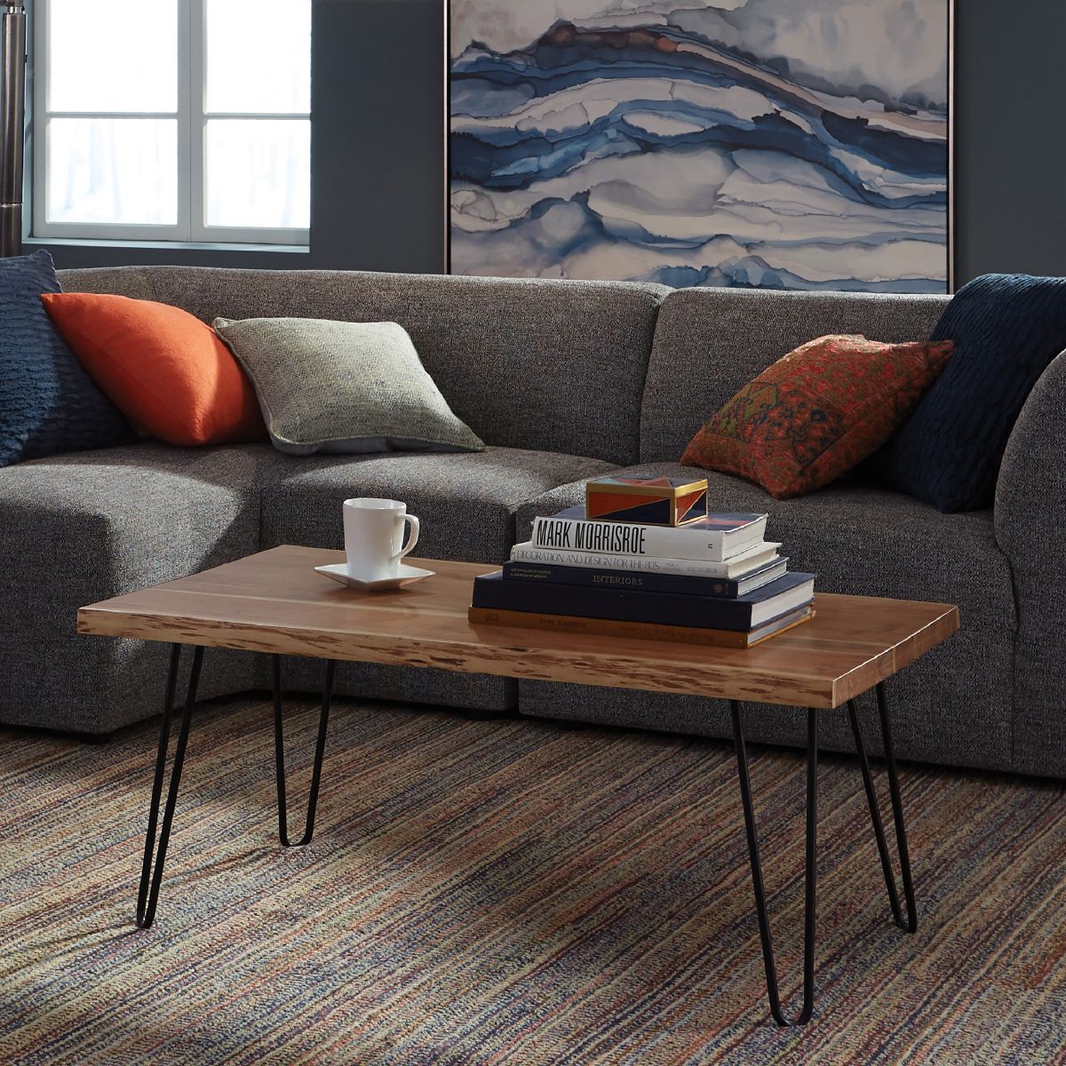 Alaterre Furniture Hairpin Natural Brown Live Edge Wood with Metal Coffee Table - thumbnail 9