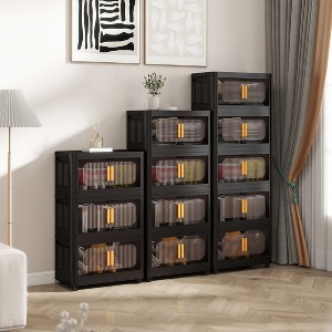 Racxily Folding Storage Cabinet ,Collapsible Storage Bins with Magnetic Door, Plastic Storage Cabinet with Wheels - 1 of 4
