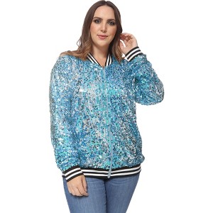 Anna-Kaci Women's Plus Size Sequin Bomber Jacket - 1 of 4