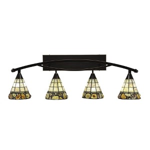Toltec Lighting Bow 4 - Light Vanity in  Black Copper with 7" Cobblestone Art Glass Shade - 1 of 1