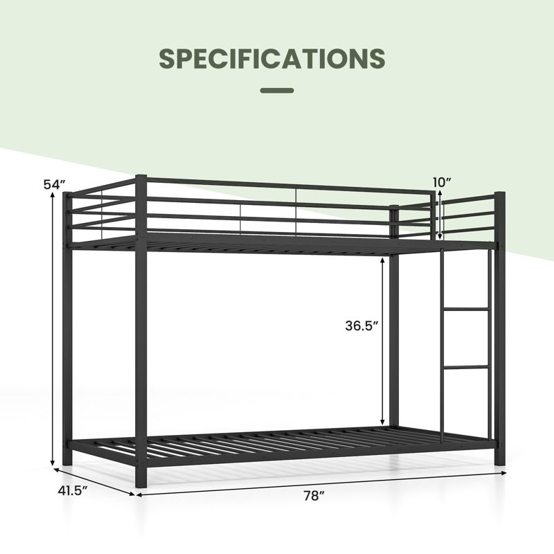 Costway Space-Saving Twin over Twin Bunk Bed with Built-in Ladder Safety Guardrail Black, 2 of 11