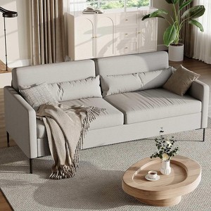 80in Comfy Couch, 3 Seater Sofa with Metal Legs, Deep Seat Sofa with Beige Linen Fabric Modern Sofa Couch for Living Room, Apparment, Office - 1 of 4