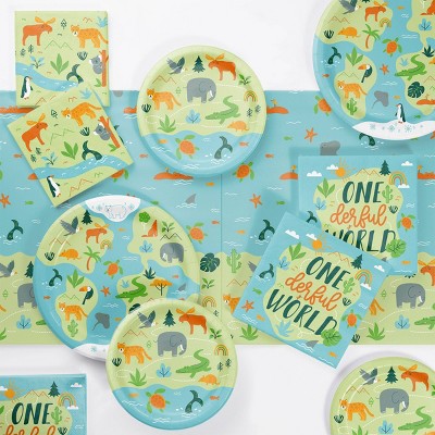 Creative Converting World Adventure Onederful World First Birthday Wildlife Animal Tableware Set 8ct