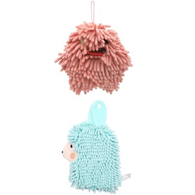 REGALWOVEN 2 Packs Cute Cartoon Alpaca Fuzzy Ball Hand Drying Hanging Ball Towels for Bathroom 7" x 7"/7" x 11"