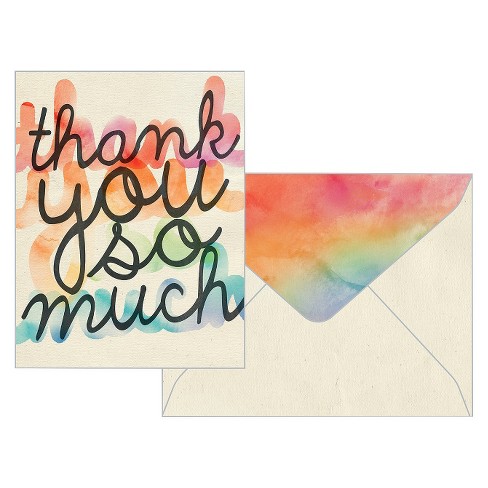 RAINBOW WATERCOLORS - 24 NOTE CARDS: 24 Blank Cards in 8 Unique Designs