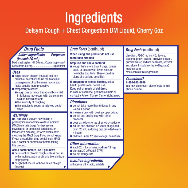 Delsym Cough Plus Chest Congestion DM Relief Liquid - Dextromethorphan - Cherry - 6 fl oz, 4 of 11