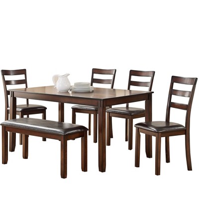 6pc Rubber Wood Dining Set Brown - Benzara