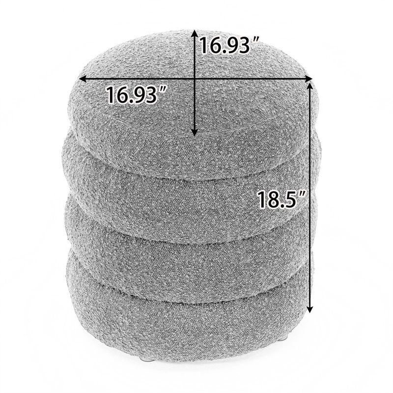 Otto Upholstered Pouf Ottoman,Velvet Round Ottoman,18.5" Functionality Channel Tufted Ottoman-Maison Boucle‎, 4 of 10