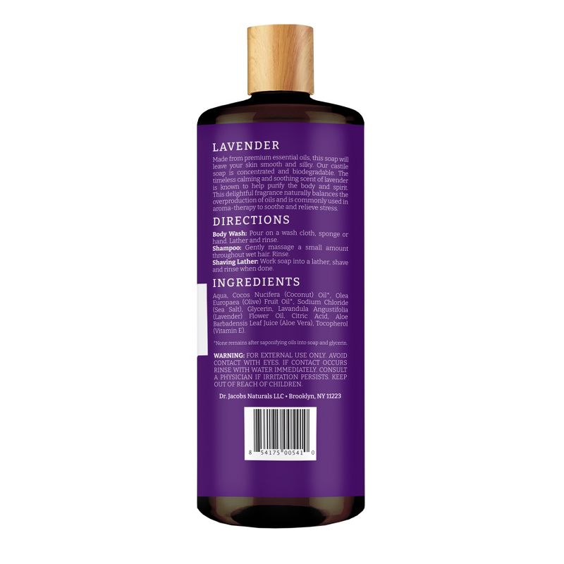 Dr Jacobs Naturals Rich Castile Lavender Body Wash Hypoallergenic Vegan Sulfate-Free Paraben-Free Dermatologist Recommended 32oz - Lavender, 2 of 9