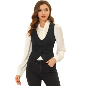 INSPIRE CHIC Women's Vintage Waistcoat Button Up Steampunk Jacquard Sleeveless Suit Vest - 1 of 4