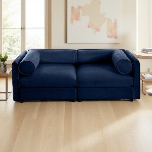 Chenille 2-Seater Sofa with Hidden Storage & Cylindrical Arms - 1 of 4