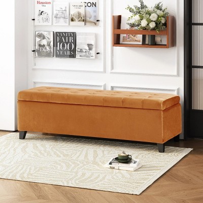 50'' Velvety Upholstered Storage Benches,Shoe Changing Bench,Footstool Ottoman Furniture,Entryway Benches,Benches With Storage-Cuddlewood