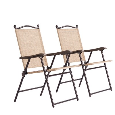 Beige & Tan Steel Frame Folding Dining Chair with Cushions