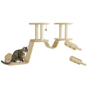 PawHut Cat Wall Shelves, 3pc Cat Wall Furniture w/ Scratching Post, Perches, Ladder, Steps & Scratching Board, Ceiling & Wall Mounted Cat Shelves - 1 of 4