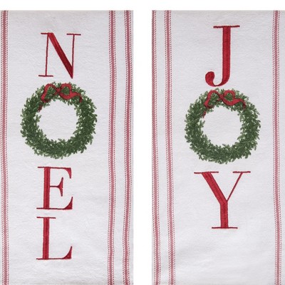 Transpac Fabric Embroidered Wreath Tea Towel Set of 2 Christmas Kitchen Textiles Cotton Home Decorations