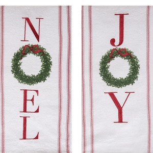 Transpac Fabric Embroidered Wreath Tea Towel Set of 2 Christmas Kitchen Textiles Cotton Home Decorations - 1 of 1