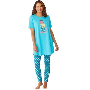 Dreams & Co. Women's Plus Size Graphic Tunic PJ Set - 1 of 4