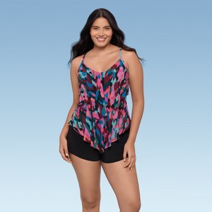 Trimshaper Women's Ronnie Two Tier Ruffle Tankini Swimsuit Top - 1 of 3