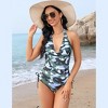 Women's Sexy One Piece Swimsuit Mesh Deep V Neck Swimwear Tummy Control High Waisted Adjustable Straps Bathing Suits - 2 of 4