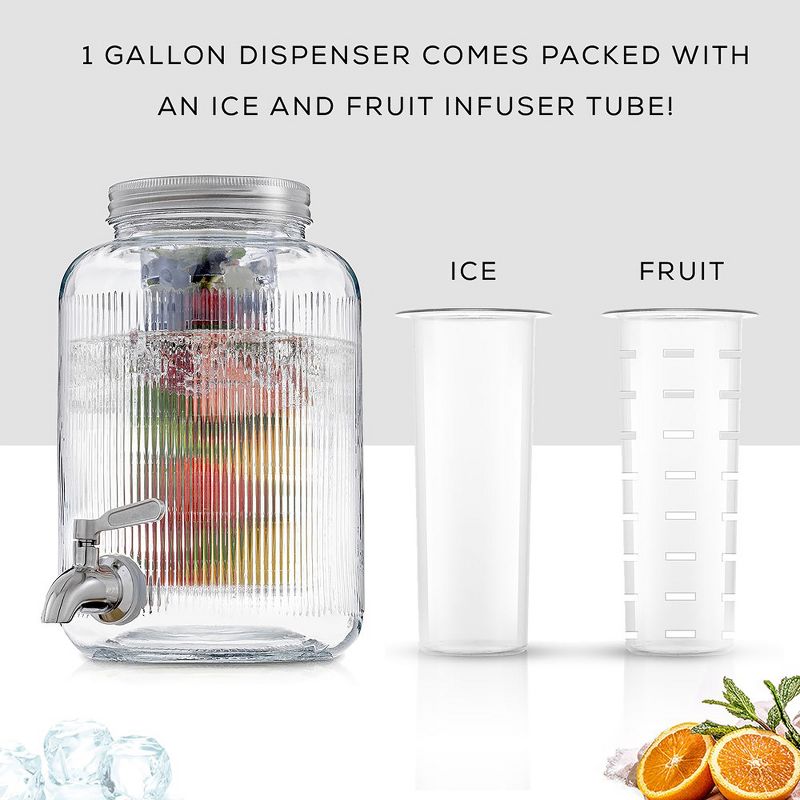 JoyJolt Glass Fluted Drink Dispenser, Ice Cylinder, & Fruit Infuser-1 Gallon Dispensers for Parties, 5 of 8
